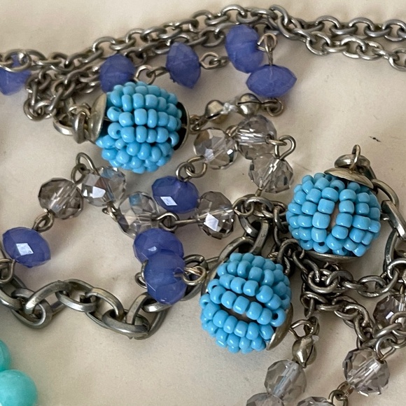 Loft gray, blue, purple beads, silver chain necklace - Picture 5 of 10